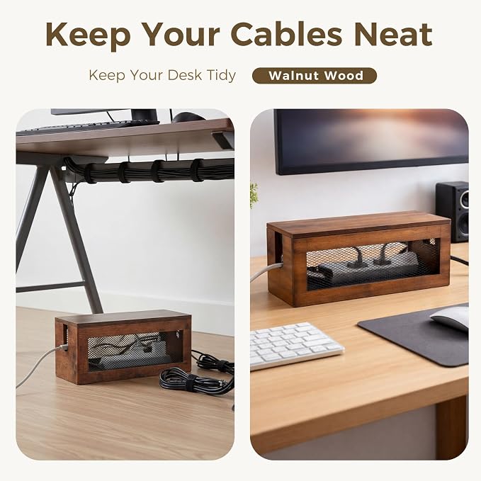 Chunful Extra Large Cable Management Box, 16'' Wood Cord Box Organizer with Ventilation Nets & Organizer for Power Strip, TV Wires & Desk Cable Storage, Magnetic Lid Hide Floor Cables