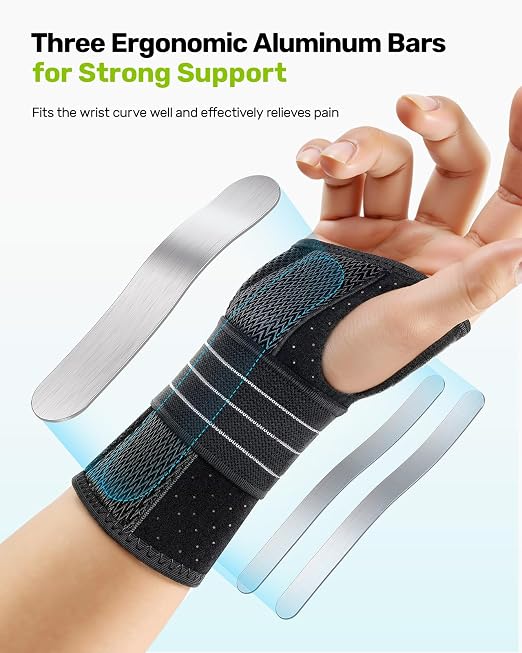 Rakiie Carpal Tunnel Wrist Brace, Adjustable Night Wrist Support with 3 Metal Splints, Hand Brace for Men Women No Pressure on Thumb, Splint Stabilizer for Work, Arthritis (Left Hand, Purple, Large)