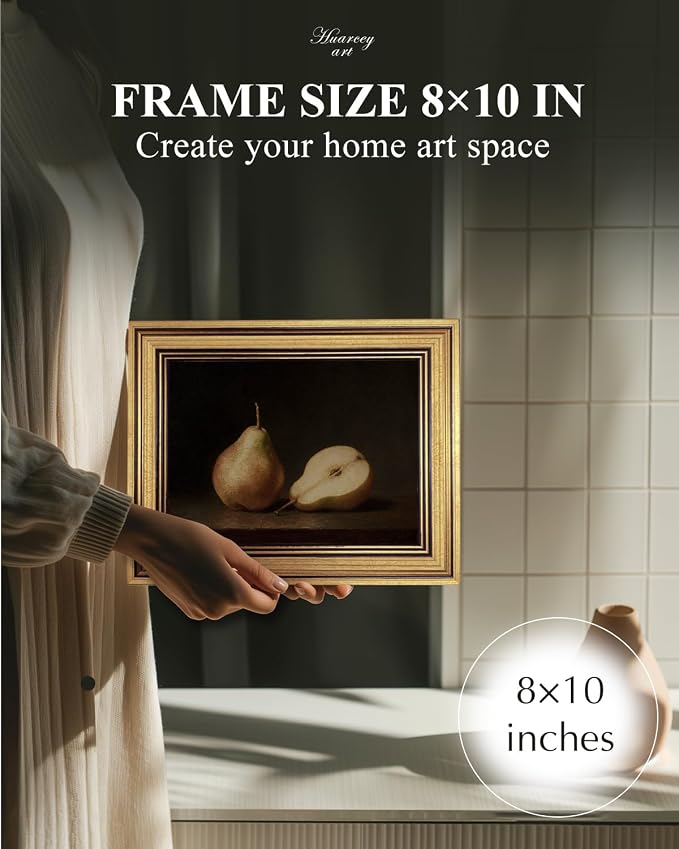 HUARCEY Gold Framed Vintage Wall Art for Living Room, Fruits Painting Prints Shelf Decor for Kitchen, Aesthetic Bedroom Wall Art, Best Gifts for Friends or Family - Pears 10L x 8W