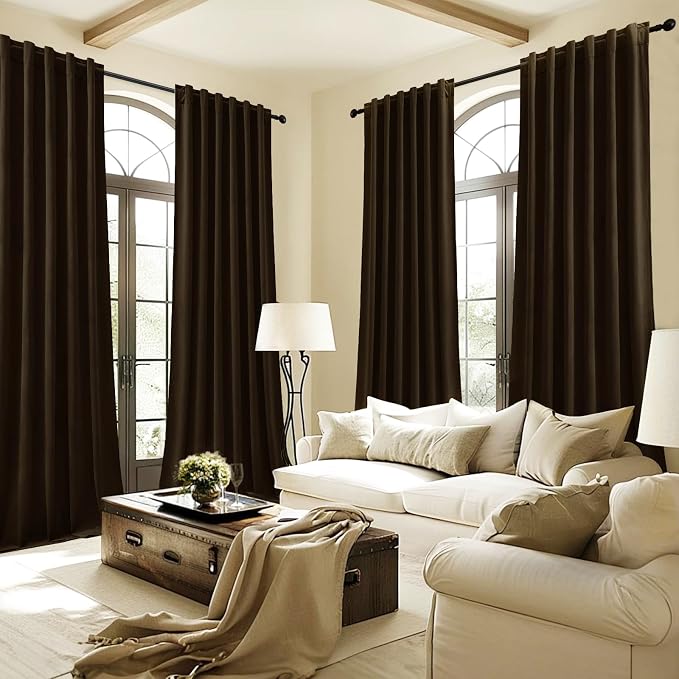 Brown Velvet Curtains Extra Long Room Darkening Drapes Super Soft Luxury Thermal Insulated Soundproof Privacy Window Curtains for Bedroom Living Room, Back Tab Rod Pocket, W52 x L108, 2 Panels