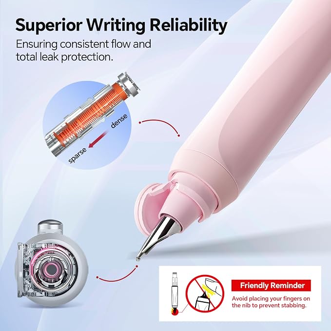 WRITECH Retractable Fountain Pen Clictek: Fine Nib Black Ink with 10 Refillable Ink Cartridges No Leaking Smooth Writing for Gift Calligraphy Journaling School Office
