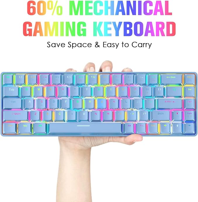 65% Wired Gaming Mechanical Keyboard and Mouse Combo, Mini 68 Keys, RGB Backlight, Lightweight RGB Optical Mouse,Mouse Pad Compatible with PS4,Xbox,PC,Laptop,MAC (Blue/Blue Switch)