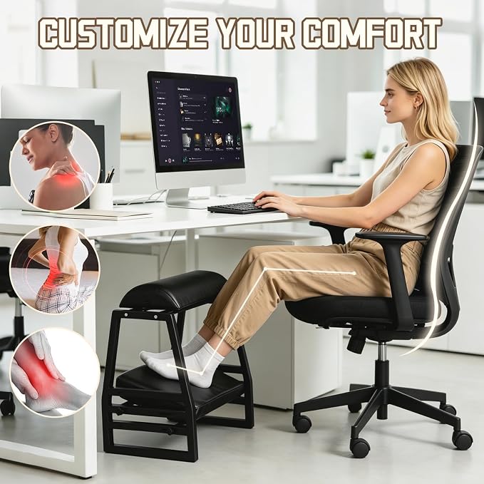 Adjustable Double Step Footrest Under Desk,9-Angle Double Step Foot Stool for Office & Home, Ergonomic Foot Support with Non-Slip Pads - Black