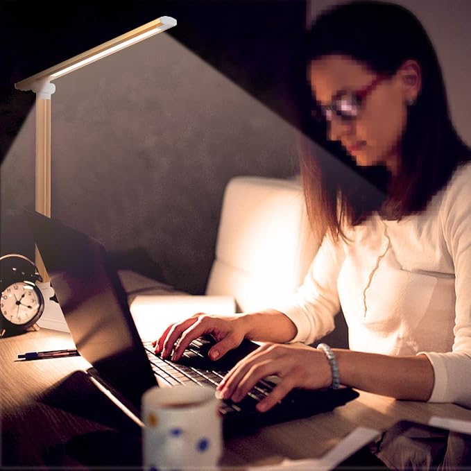 LED Desk Lamp with USB Charging Port Dimmable Eye Caring Table Lamp for Home Office, Touch Control with 5 Lighting Modes 3 Level Brightness