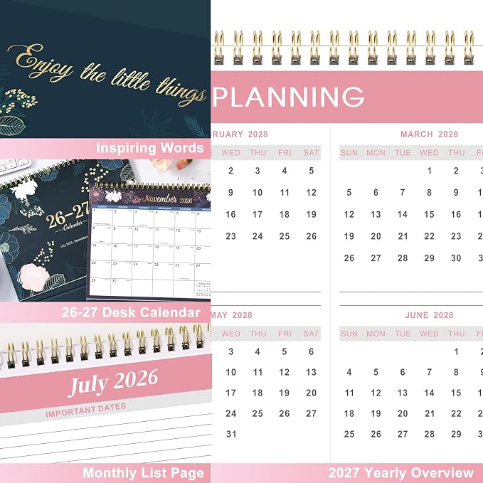 2026-2027 Desk Calendar - Flip Desktop Calendar 2026-2027, JUL. 2026 - DEC. 2027, 10" x 8.3", Stand up Desk Calendar 26-27, Twin-Wire Binding