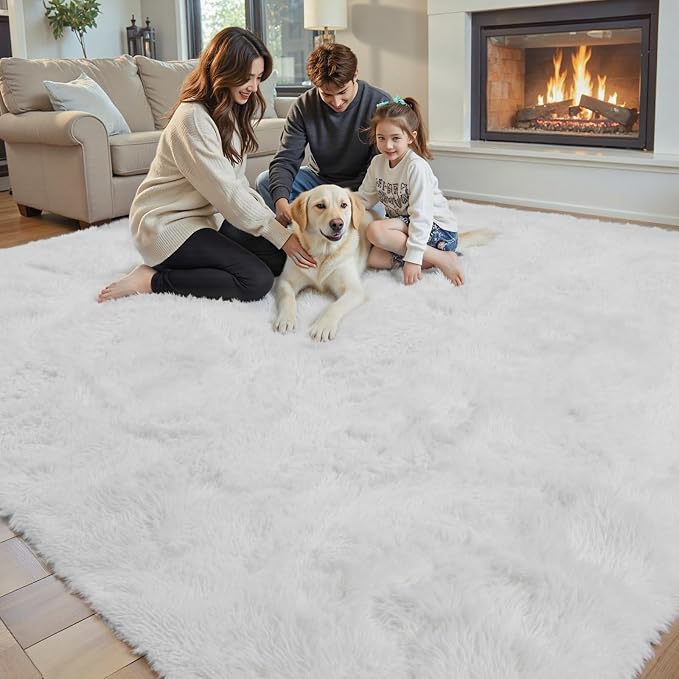 Rugs for Living Room 6x9, Alfombras para Salas Fluffy Shag Large Fuzzy Plush Soft Area Rug, Shaggy Carpets for Bedroom, Home Decor Aesthetic(6 x 9, White)