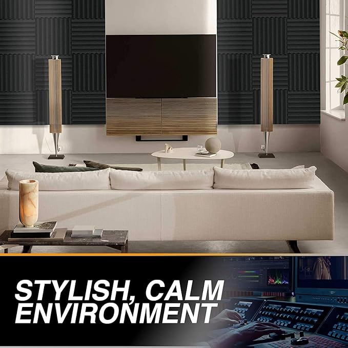 24 Pack Self-Adhesive Acoustic Panels 1 X 12 X 12 Inches - Acoustic Foam - Studio Foam Wedges - High Density Panels - Soundproof Wedges - Charcoal