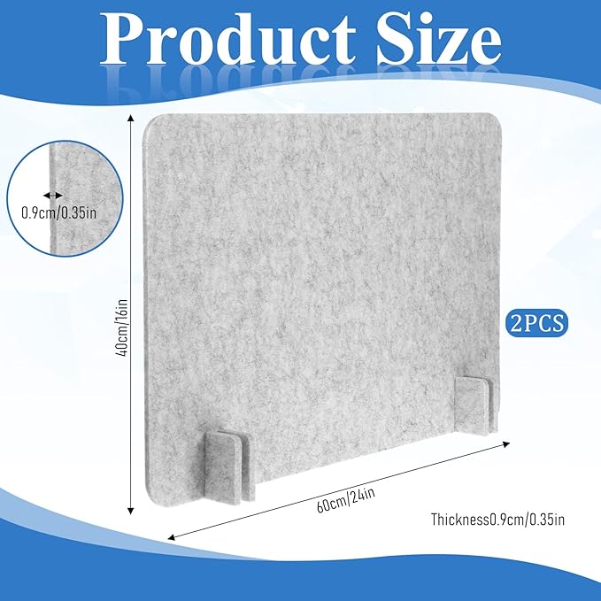 2 Pcs Acoustic Desk Divider Desk Partition, 24" x 18" Freestanding Desk Privacy Panel Lightweight Soundproof Partition with Support Feet for Office Home Use (Silver Gray)