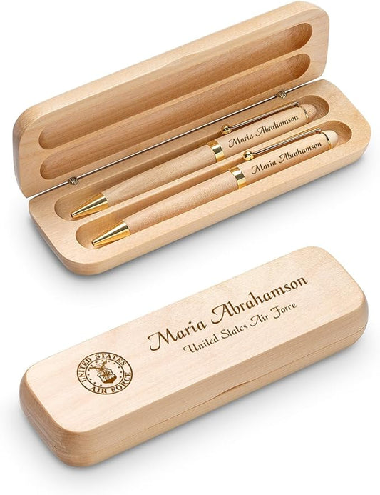 Executive Gift Shoppe | US Air Force Theme Personalized Maple Wood Double Pen and Box Set