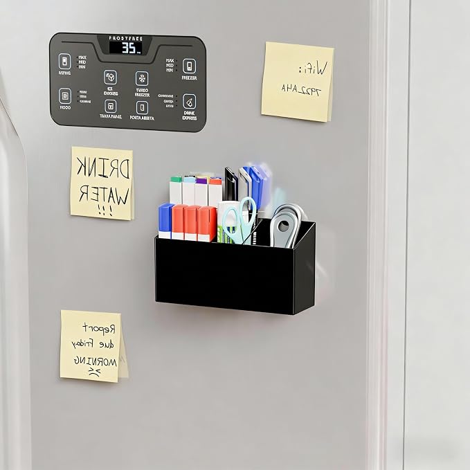 Yieach Magnetic Dry Erase Marker Holder for Whiteboard,Expo,Refrigerator,Fridge,Non Slip Magnet Pencil Holder,Wall Mounted Acrlic Pen Holder with Adhesive,Classroom and Locker Magnetic Organizer,Black