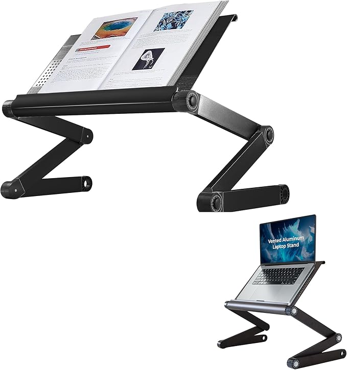 Uncaged Ergonomics Adjustable Book Holder, Tablet & Laptop Stand, Aluminum Portable Reading Stand for Textbooks & Cookbooks, Recipe Holder for Kitchen Counter, Black