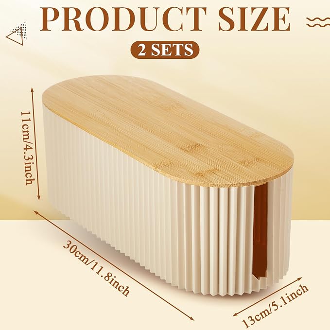 2 Pcs Cable Management Box, Fits Most Power Sockets, 11.8x5.1x4.3 in | Hides Cords & Power Sockets, Bamboo Lid, Beige & Black Options, Includes 48 Accessories, Home Office Desk or Floor Use