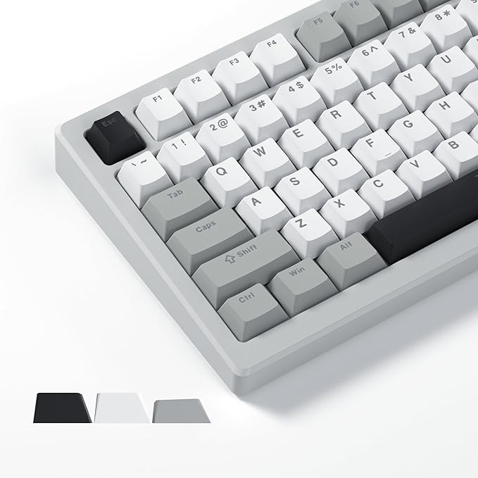 Womier Shine Through Keycaps, PBT Keycaps 60 65 75 100 Percent Cherry Profile Custom Key caps Set for Cherry Gateron MX Switches Mechanical Keyboard-Grey Creamy