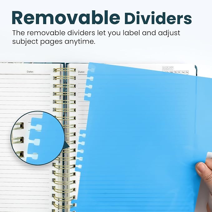 Large Spiral Lined Notebooks for Work with Removable Dividers & Tabs, 8.5"x11" Pretty Hardcover 5 Subject Notebook Journal for Women, College Ruled, Perfect for Study & Office Organization, 280 Pages,Magnolia Bloom