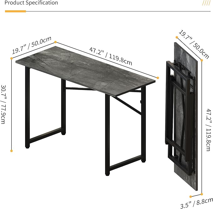 Lutown-Teen Folding Computer Desk 47 inch Writing Gaming Computer Camping Table, No Assembly Required Home Office Desk, Grey