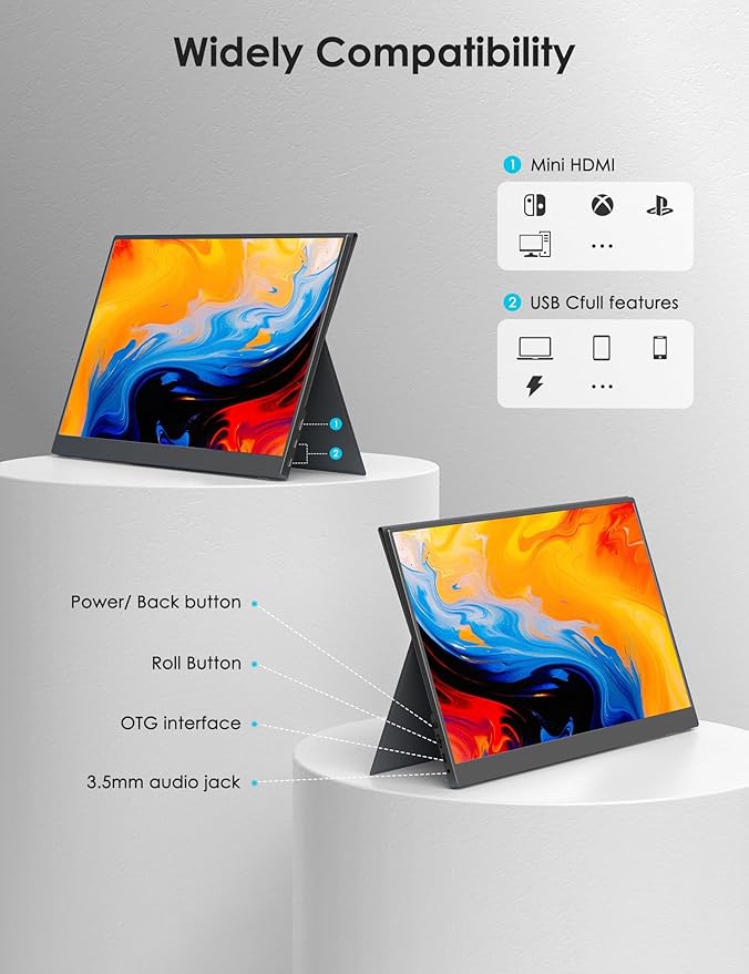 17.3" Portable Monitor, 1080P FHD, 144Hz, IPS HDR Screen, Travel Monitor for PC Mac Phone Xbox PS5 Switch Laptop, Smart Cover & Speakers