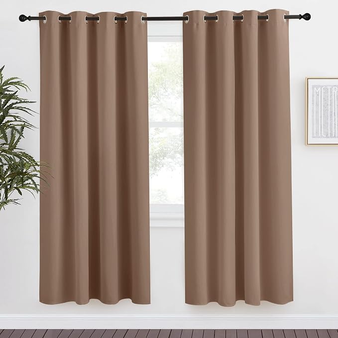 NICETOWN Grommet Top Blackout Curtain Panel, 55 inches Wide by 78 inches Long, 1 Piece, Cappuccino Color, Thermal Insulated Room Darkening Drape for Villa/Apartment/Rental Room