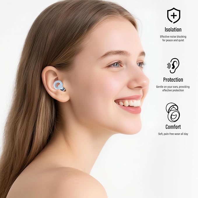 Ear Plugs for Sleeping Noise Cancelling, Reusable 35-46dB Noise Reduction Earplugs with 7 Silicone Ear Tips & Carry Case, Comfortable Hearing Protection for Sleep, Work, Study, Travel & Concerts Blue
