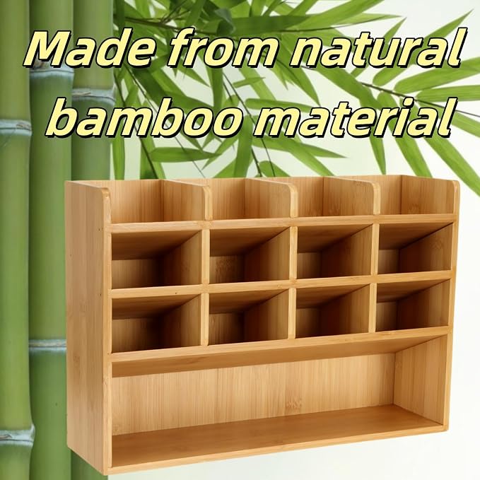 Dicunoy Desktop Pen Holder Organizer, Bamboo Art Supply Storage Caddy Holds 300 Pencils, 13 Compartments Thick Pencil Holder Box for Color Pencils, School, Classroom, Office