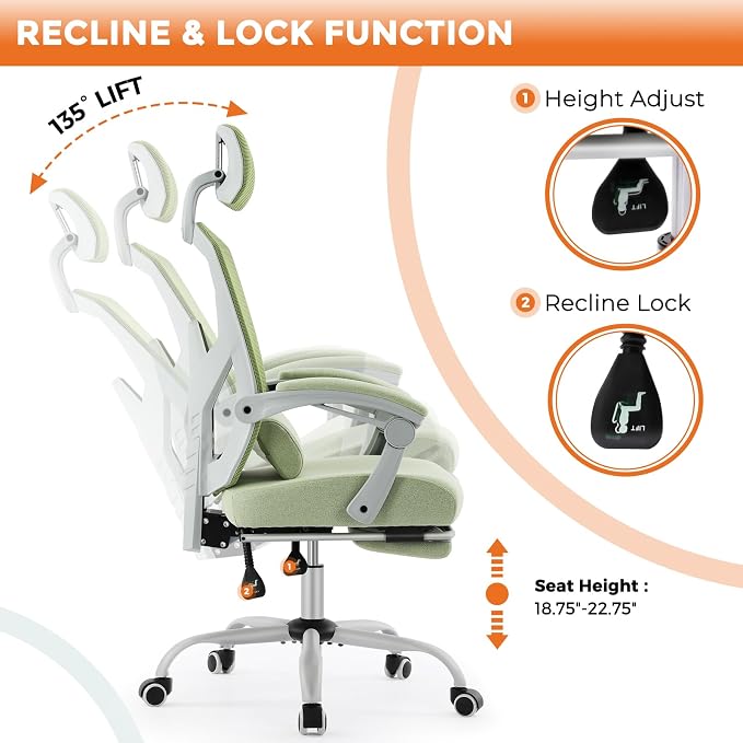 Sweetcrispy Office Computer Desk Chair Set of 2, Ergonomic High-Back Mesh Rolling Work Swivel Chairs with Wheels, Comfortable Lumbar Support, Comfy Arms for Home, Bedroom, Study, Student, Green