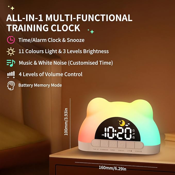 Wake Up Night Light Alarm Clock, Colorful LED Desk Clock, Gift for Kids