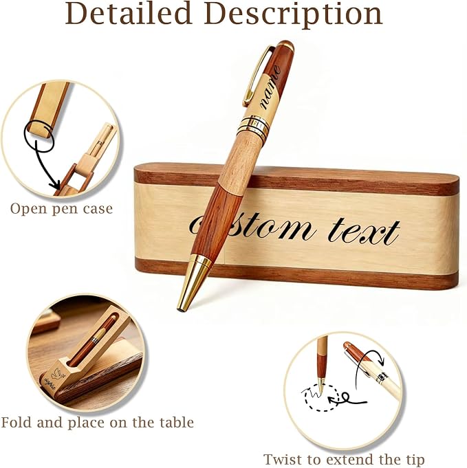 Custom Pen Set with Name Text Personalized Wood Ballpoint Pens Box Customized Engraving Pen Gift Set for Men Women Boss Colleagues Friends Graduation Christmas Fathers Day (Custom Pen 4)