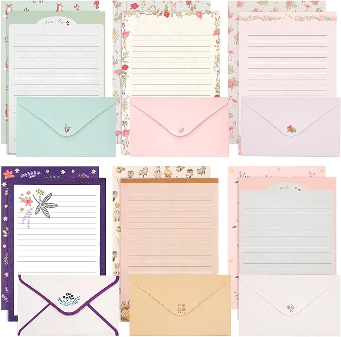 KSIWRE Stationary Paper and Envelopes Set, 36 PCS Lined Stationary Writing Paper with 18 PCS Matching Envelopes, Fresh Floral Style Letter Writing Paper for Invitations Gifts Holiday Wishes