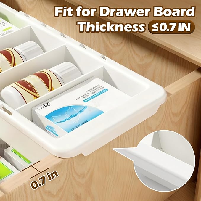 Deep Drawer Organizer, Expandable Drawer Organizer, Plastic Tray with Dividers - White