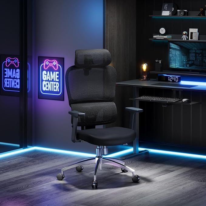 SIHOO M56C Ergonomic Office Chair, Desk Chair with Armrests, Computer Chair with Dual Back Design and Adaptive Dynamic Lumbar Support, 2 Packs, Dark Black