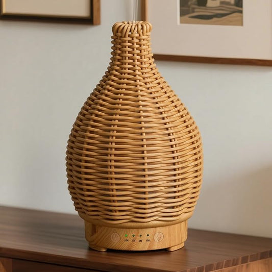 Boho Essential Oil Diffuser for Home -150ml Ultrasonic Fragrance Diffuser Humidifier Whisper Quiet Timer Setting 7 LED Colors Changing Lights for Home Office Decor & Gift (Handwoven)
