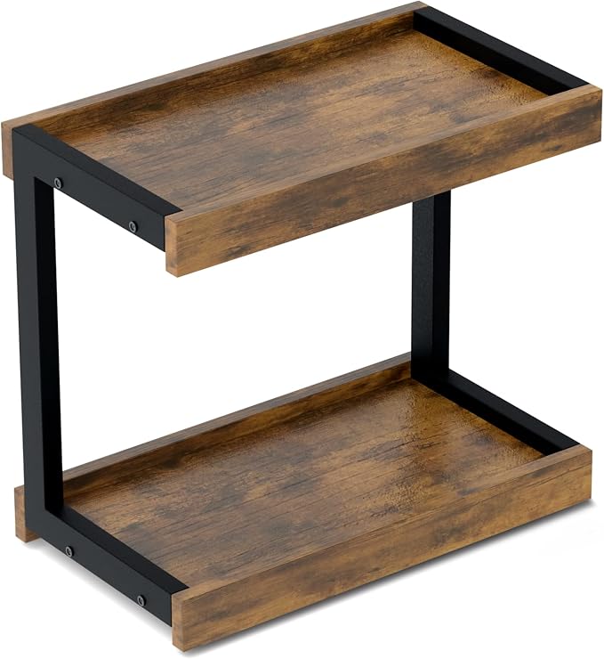 MARTY Counter Shelf Organizer, Large Spice Rack for Countertop, Brown | 2 Tier Serving Tray, 15.75"x8.9"x14.4" Large Display Stand, Coffee Bar/Station Organizer for Mugs Cups, for Kitchen Pantry
