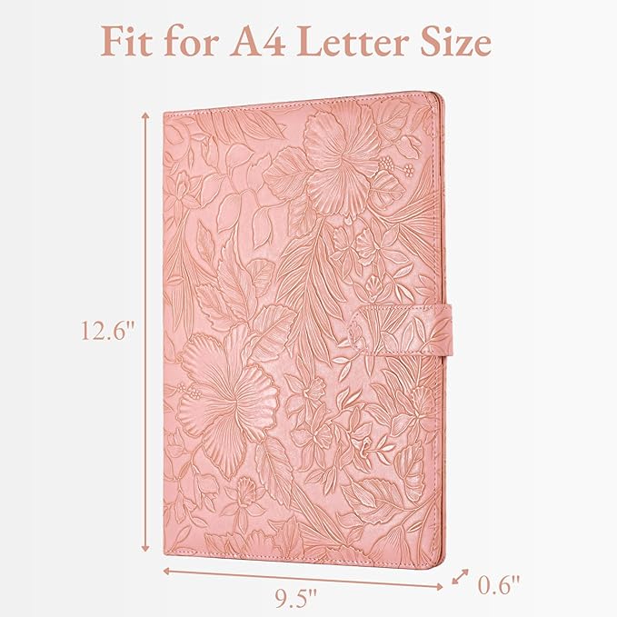 Mymazn Padfolio Portfolio Binder, Faux Leather Interview Resume Folder with Document Organizer & Business Card Holder, Letter-Sized Notepad Legal Pad Holder for Women Men (Pink)