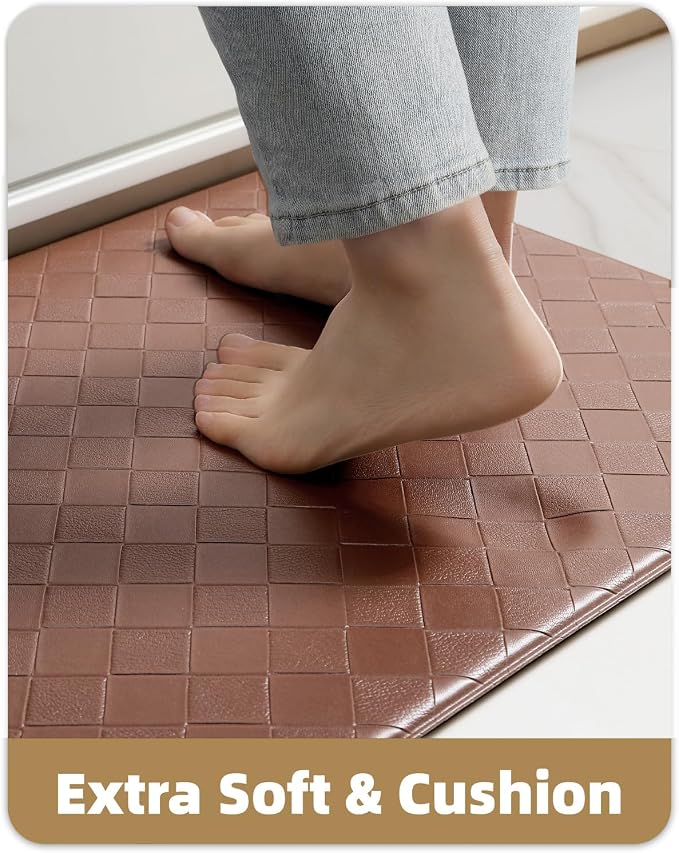 Color&Geometry Checkered Kitchen Floor Mat 24x71 Anti Fatigue Wide, Brown | Waterproof & Oil Proof, Easy Clean PVC Large Kitchen Rug For Busy Family, 0.4in Thick Cushion For Long Standing, Non Slip