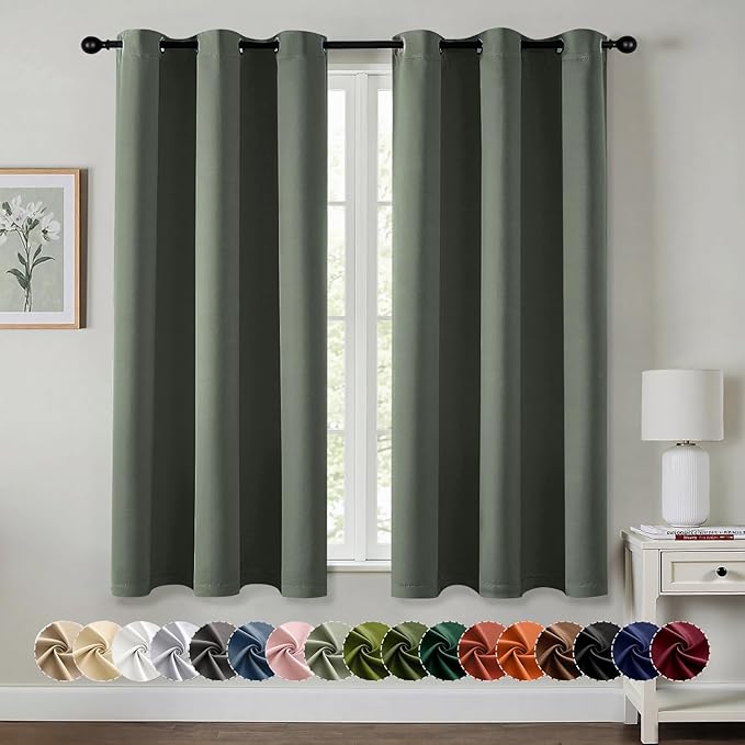 MIULEE Blackout Curtains for Bedroom Living Room 2 Panels, Thermal Insulated Room Darkening Drapes Grommet Noise Reducing Light Blocking Window Treatments 45 Inches Long 40x45 Inch Dark Mallard
