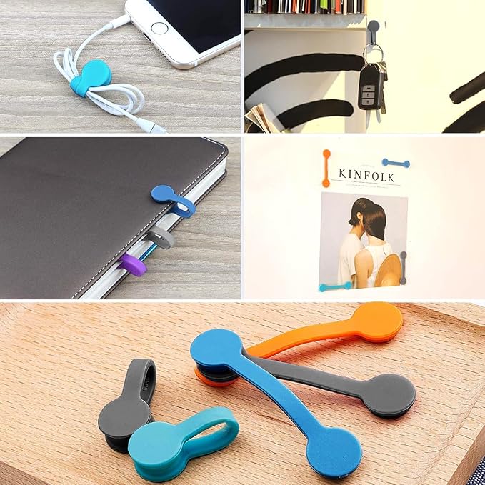 Kanemc Magnetic Cable Ties,Silicone Cord Twist Ties(10-Pack 5 Colors) | Magnetic Cord Organizer for Bundling Earphone,Magnet Strap for Charging Wire Organizer, Earphone Cords Wrap, Fridge Magnets