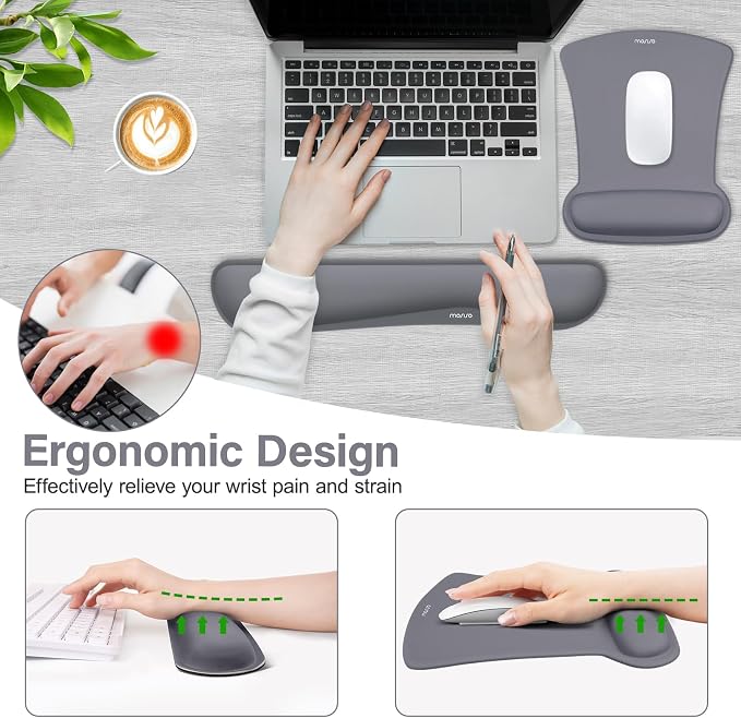 MOSISO Wrist Rest Support for Mouse Pad & Keyboard Set, Ergonomic Mousepad Non-Slip Base Home/Office Pain Relief & Easy Typing Cushion with Neoprene Cloth & Raised Memory Foam, Space Gray