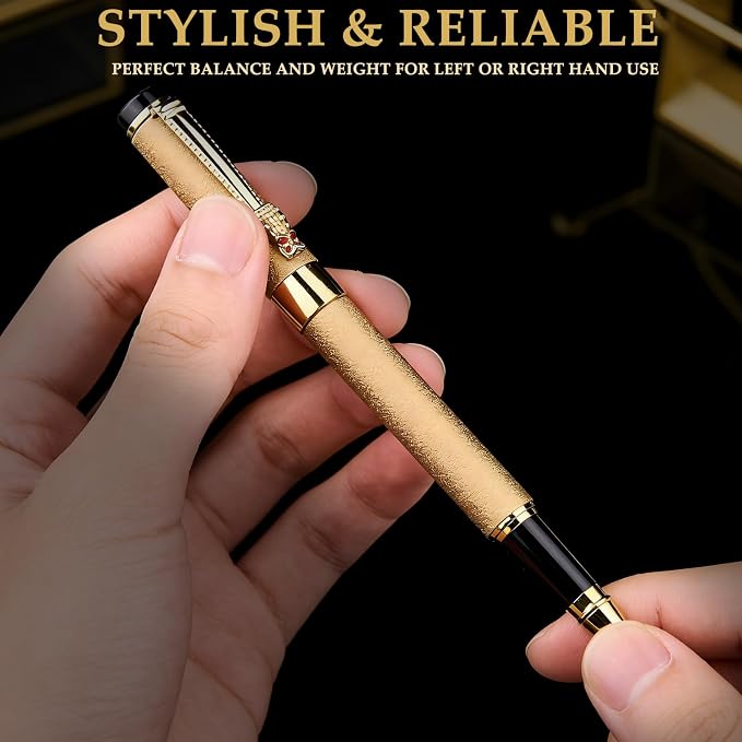 Nice pens for writing | Nice Rollerball Pens with Dragon Design, Elegant Gift Pen,for Men & Women Office & Signature Writing Pen, Refillable Black Ink Business Pen (Gold)