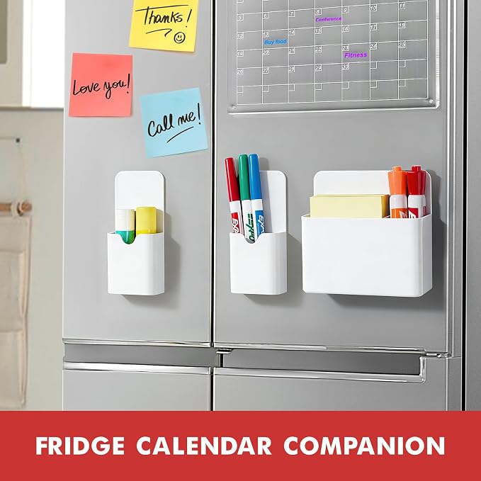 BEYGORM Magnetic Marker Holder, Dry Erase Pen Organizer for Whiteboard | 4 pack strong magnet backed plastic pencil & pen cups for classroom, locker & refrigerator accessories (White)