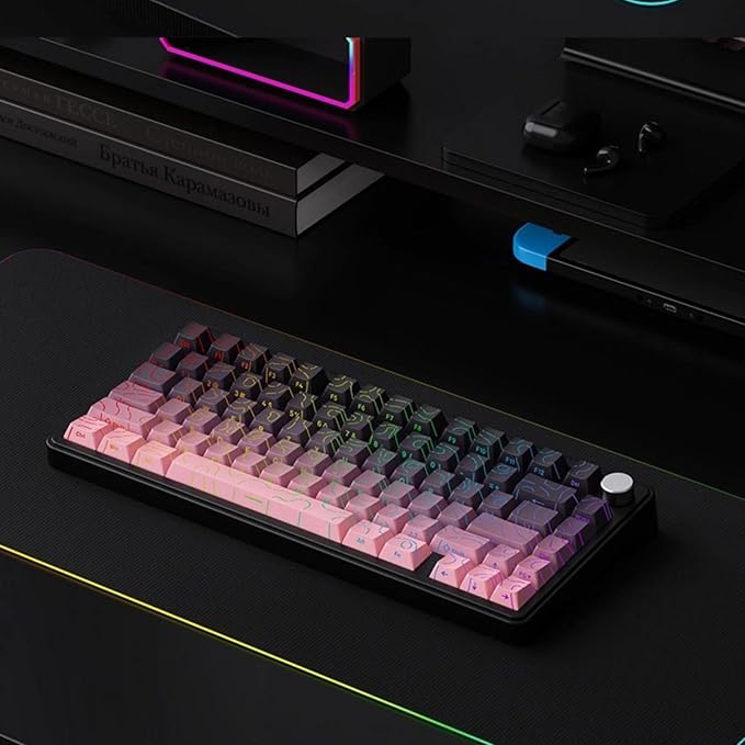 133 Aesthetic Topographic PBT Keycaps, No Tearing, Never Fade & Non-Slip, Modern RGB Backlit Black-to-Pink Gradient Keycaps for Mechanical Keyboard - Ergonomic (Doubleshot, Fit All for MX Layout)