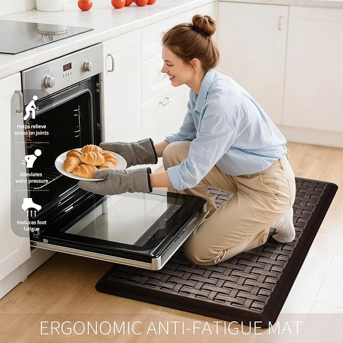 2PCS UKISS Kitchen Rugs, Cushioned Anti Fatigue Kitchen Mats for Floor, Waterproof Kitchen Rug，Non-Slip Comfort Standing Mat for Kitchen, Floor Home, Office, Sink, Laundry,17.3"x28"+17.3"x60",Brown
