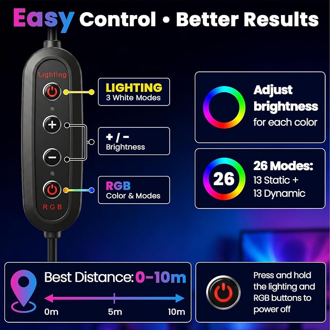 PEYOU 12" Selfie Ring Light with 73" Extendable Tripod Stand and Phone Holder, 38 Color Modes Dimmable RGB Ring Light,3-in-1 Desk & Floor Use for iPhone, Makeup, TikTok, YouTube, Live Streaming