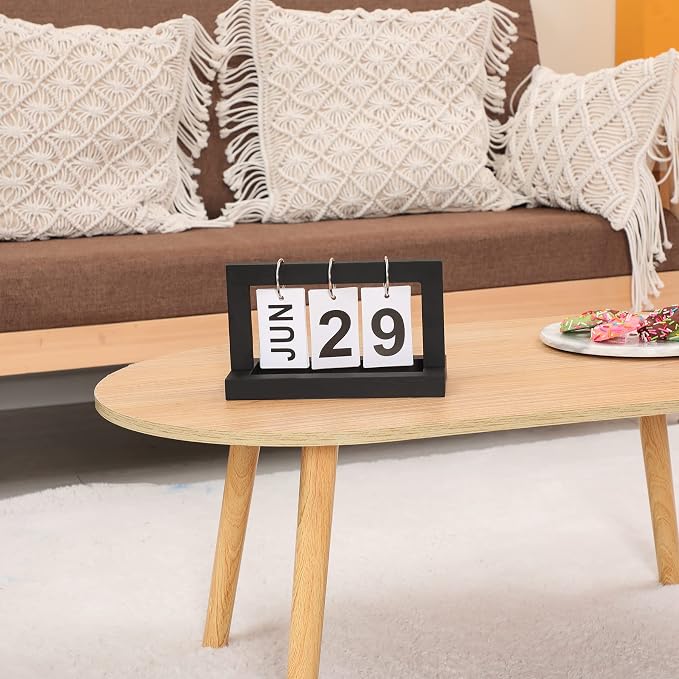 Perpetual Flip Desk Calendar- Small Cute Office Desktop Calendar with Memorial Day Tracking - Classic Black