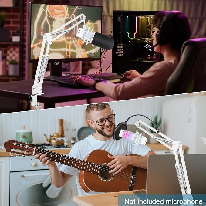 White Boom Arm for Hyperx Quadcast S, Adjustable Hyperx Quadcast White Mic Stand Microphone Arm Compatible with Hyperx Quadcast with Pop Filter,Mic Cover, By ChromLives
