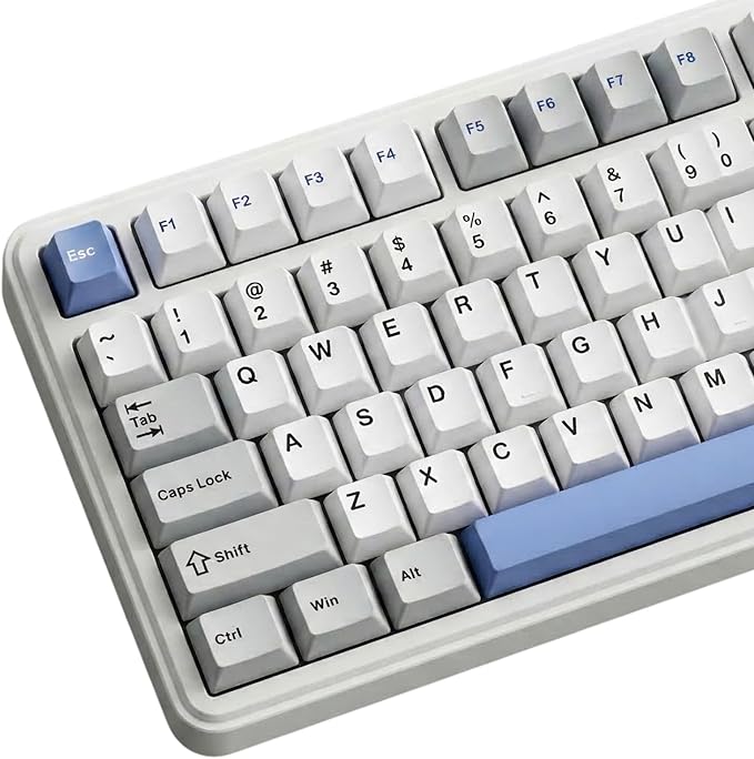 126 Keys PBT Double Shot Keycaps, White Blue Minimalist Keycap Set, Refreshing Clean Style Cherry Profile Keycaps for Mechanical Keyboard 60% 65% 75% 100% Cherry MX Switches