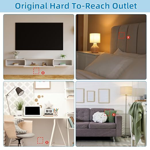 in Wall Cable Management Kit,Recessed Outlet Box for Wall Mount TV,Recessed Power Box with AC/USB-C/USB-A Ports & 9.8ft Extender for Unreachable Outlets,Hide TV Cords & Cables