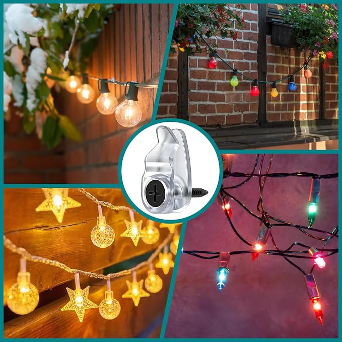 Hooks for Outdoor String Lights Clips, Christmas Light Clips Weatherproof, Lights Hanger Hooks for Hanging Christmas Light, Fairy Light, Cable, Holiday Decor - Clear, 50 Pack