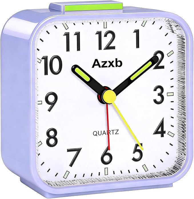 Analog Alarm Clock, Silent,Travel,Snooze, Loud Alarm, Luminous, Purple | Alarm Clock with Night Light, No Ticking Battery Operated Quiet Small Desk Clock for Bedrooms Deep Sleeper Adults Kids