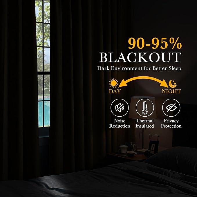 PONY DANCE Grey Blackout Curtains 96 inch Long, Room Darkening Curtains for Bedroom, Thermal Insulated Drapes for Living Room Window Treatment, Back Tab/Rod Pocket, 52 x 96 Inch,2 Panels Set, Grey