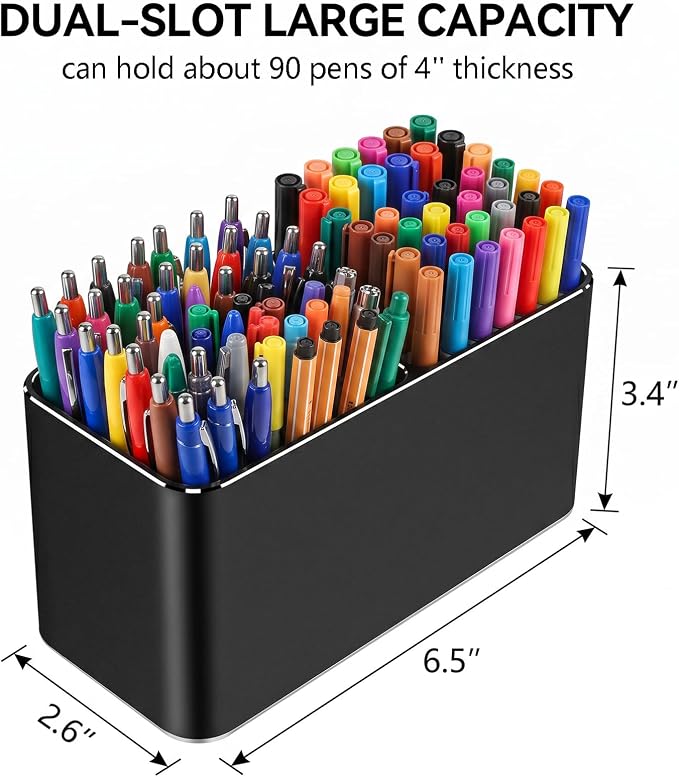 Pen Holder for Desk, Dual-Slot Pencil Cup Metal Pen Organizer for Office | Aluminum Alloy Body, Minimalist Design, Non-Slip Silicone Base, Protective Felt Base Pad
