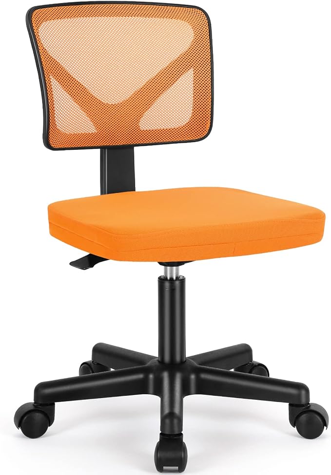 Sweetcrispy Small Office Chair, Ergonomic Low-Back Mesh Rolling Work Swivel Chairs with Wheels, Armless Comfortable Seat Lumbar Support for Home, Bedroom, Study, Student, Adults,Classic Orange
